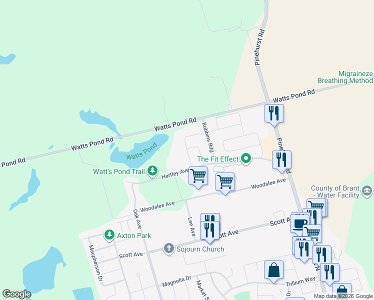 map of restaurants, bars, coffee shops, grocery stores, and more near 1 Drake Avenue in Brant