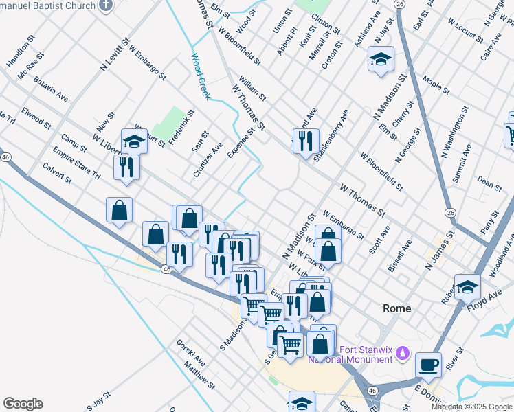 map of restaurants, bars, coffee shops, grocery stores, and more near 508 West Court Street in Rome