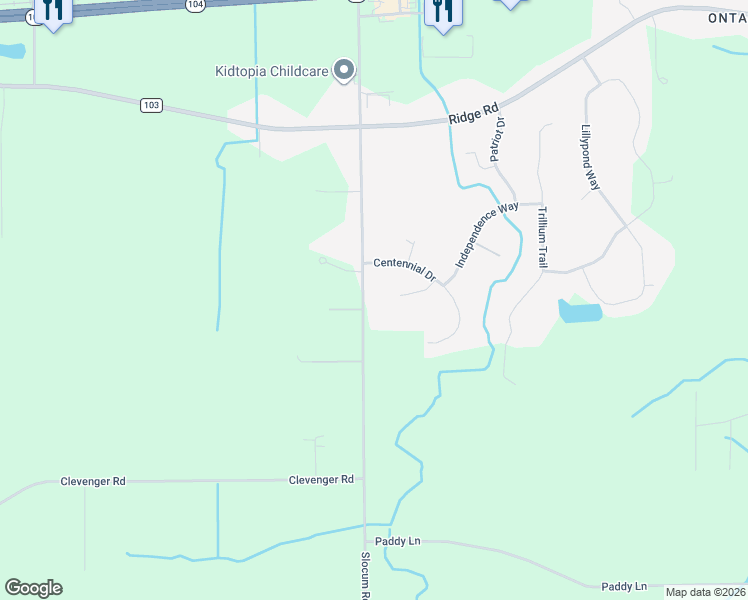 map of restaurants, bars, coffee shops, grocery stores, and more near 6032 Slocum Road in Ontario