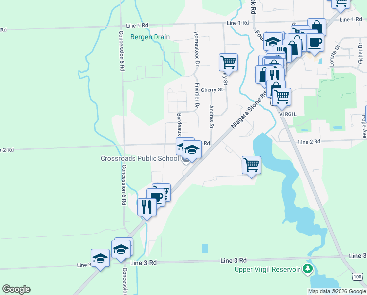 map of restaurants, bars, coffee shops, grocery stores, and more near 477 Line 2 Road in Niagara-on-the-Lake