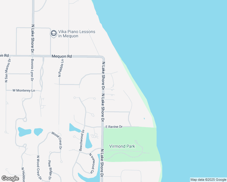 map of restaurants, bars, coffee shops, grocery stores, and more near 11020 North Lake Shore Drive in Mequon
