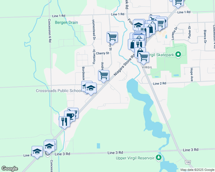 map of restaurants, bars, coffee shops, grocery stores, and more near 1391 Niagara Stone Road in Niagara-on-the-Lake