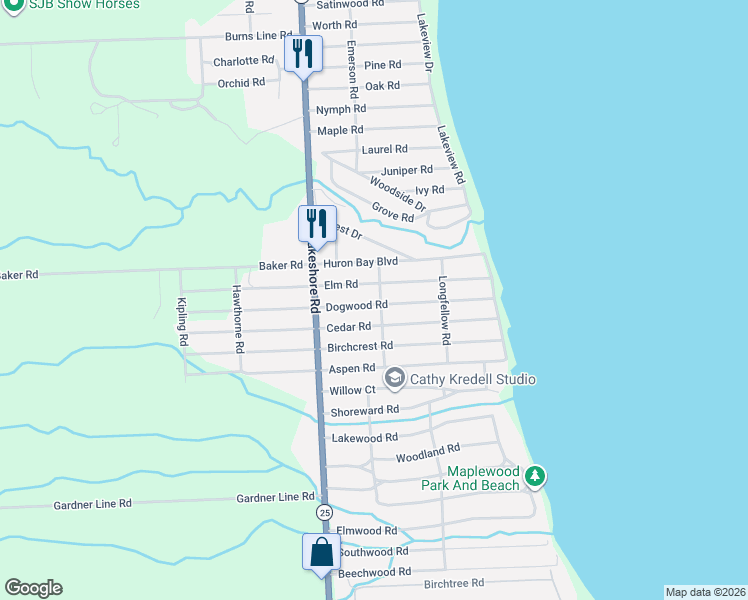 map of restaurants, bars, coffee shops, grocery stores, and more near 7338 Elm Road in Lexington