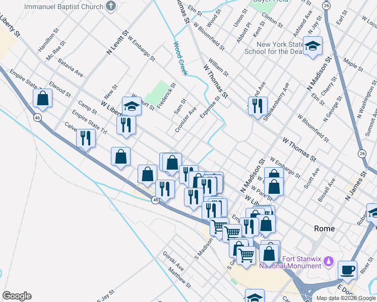 map of restaurants, bars, coffee shops, grocery stores, and more near 200 Expense Street in Rome