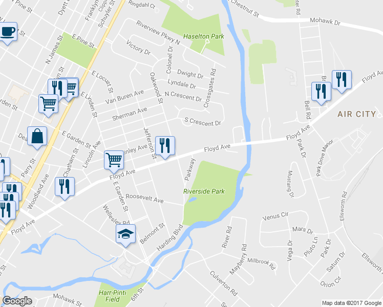 map of restaurants, bars, coffee shops, grocery stores, and more near 941 Floyd Ave in Rome