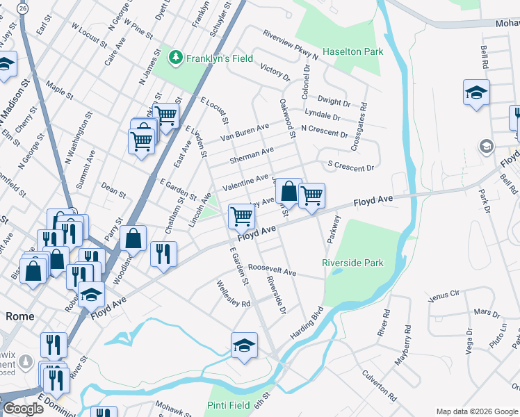 map of restaurants, bars, coffee shops, grocery stores, and more near 903 Mc Kinley Avenue in Rome