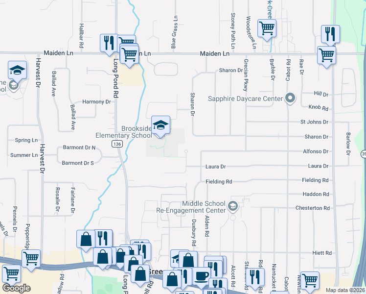 map of restaurants, bars, coffee shops, grocery stores, and more near 7 Frandee Lane in Rochester