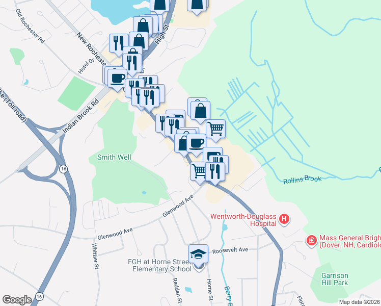 map of restaurants, bars, coffee shops, grocery stores, and more near 869 Central Avenue in Dover