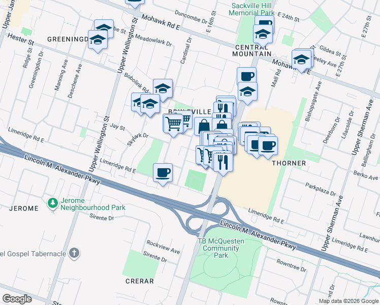 map of restaurants, bars, coffee shops, grocery stores, and more near 4 Heron Place in Hamilton