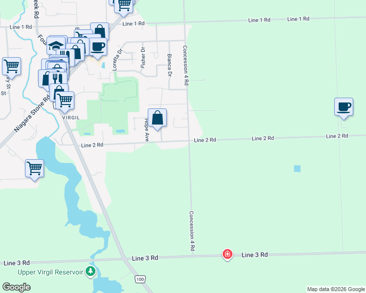 map of restaurants, bars, coffee shops, grocery stores, and more near 792 Line 2 Road in Niagara-on-the-Lake