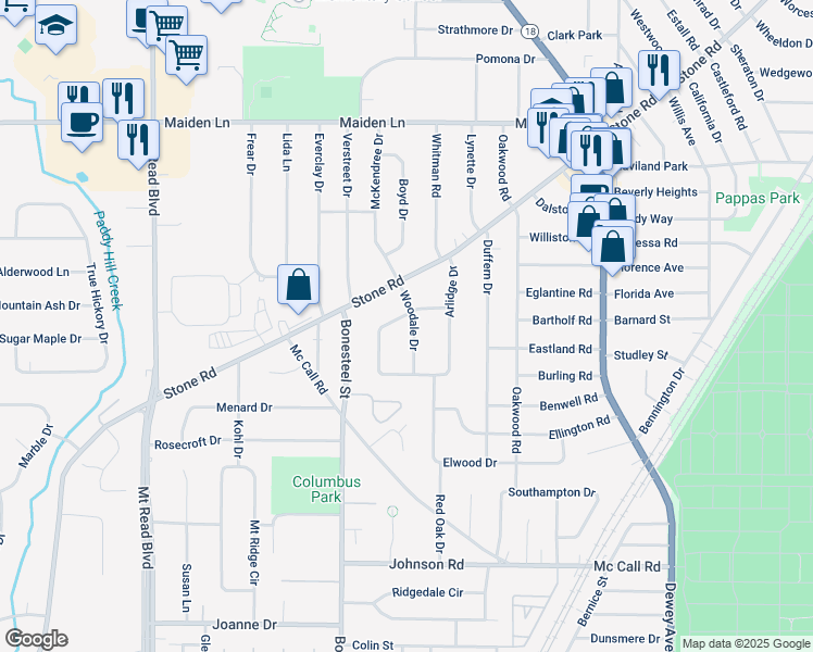 map of restaurants, bars, coffee shops, grocery stores, and more near 20 Woodale Drive in Rochester