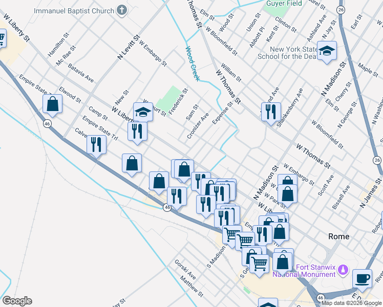 map of restaurants, bars, coffee shops, grocery stores, and more near 200 Expense Street in Rome