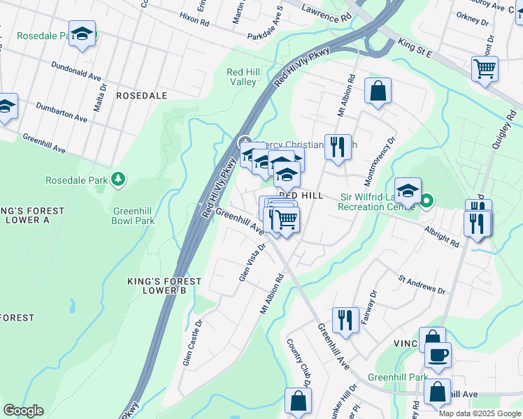 map of restaurants, bars, coffee shops, grocery stores, and more near 19 Harrisford Street in Hamilton