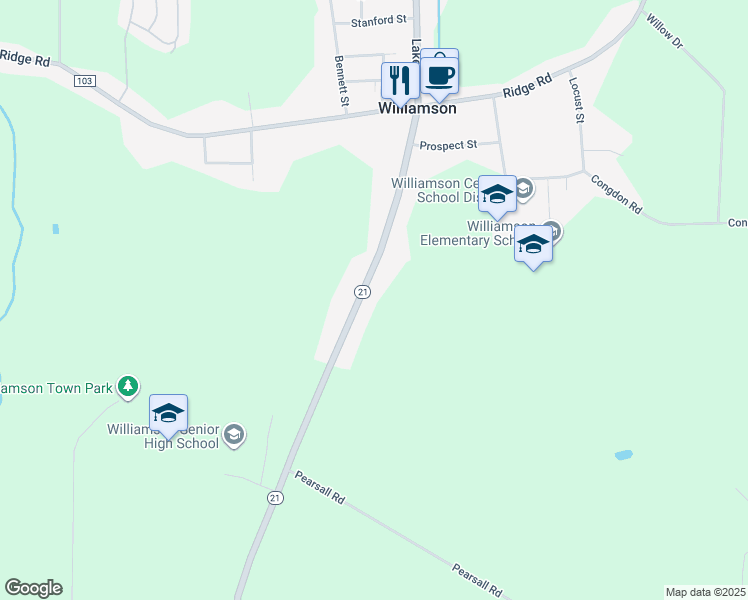 map of restaurants, bars, coffee shops, grocery stores, and more near 6008 State Route 21 in Williamson