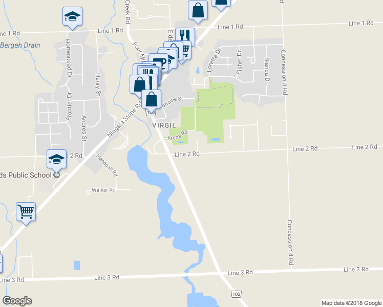 map of restaurants, bars, coffee shops, grocery stores, and more near 672 Line 2 Road in Niagara-on-the-Lake