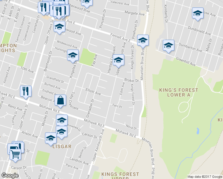 map of restaurants, bars, coffee shops, grocery stores, and more near 436 Upper Kenilworth Avenue in Hamilton