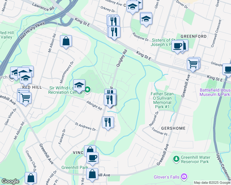 map of restaurants, bars, coffee shops, grocery stores, and more near 10 Angus Road in Hamilton