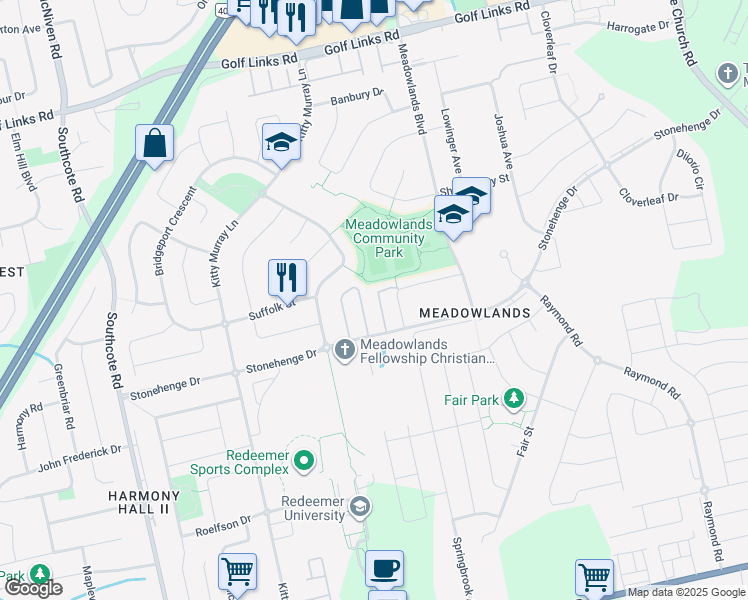 map of restaurants, bars, coffee shops, grocery stores, and more near 232 Stonehenge Drive in Hamilton