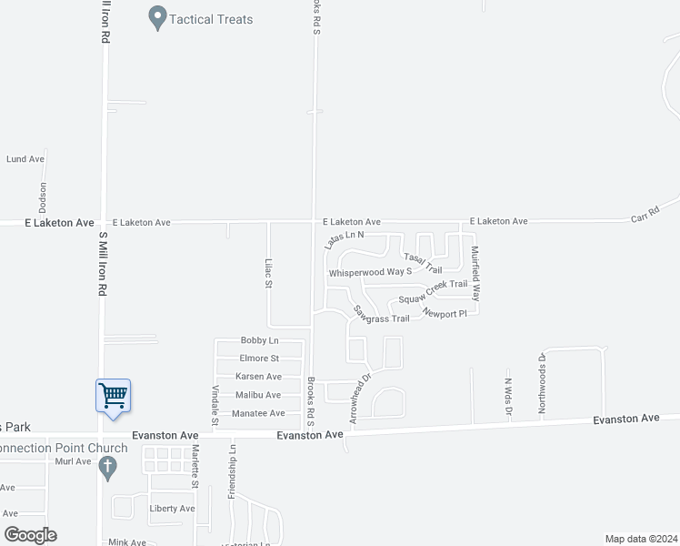 map of restaurants, bars, coffee shops, grocery stores, and more near 4091 Whisperwood Way South in Muskegon