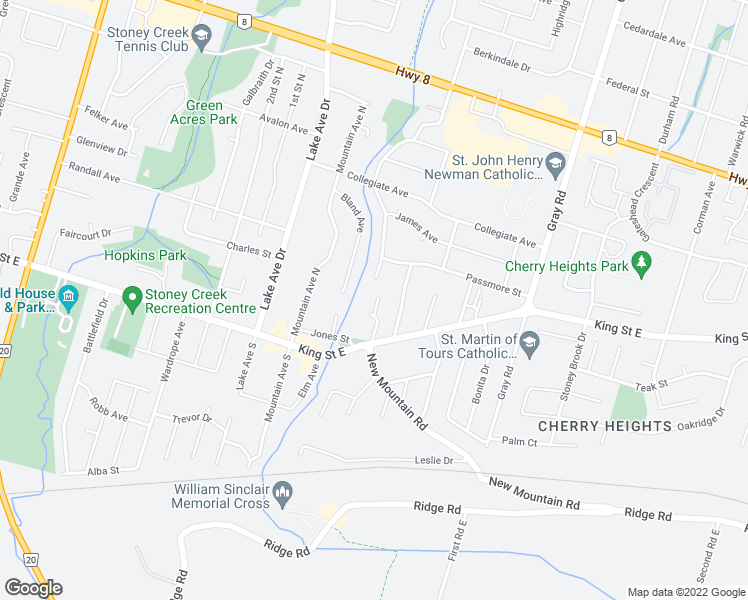map of restaurants, bars, coffee shops, grocery stores, and more near 23 Rosedale Court in Hamilton