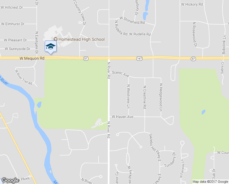 map of restaurants, bars, coffee shops, grocery stores, and more near 11006 North River Road in Mequon