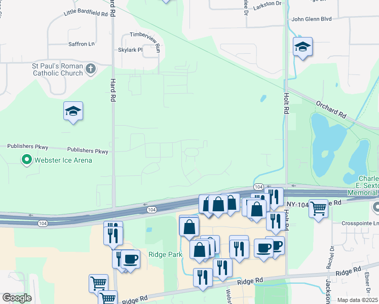 map of restaurants, bars, coffee shops, grocery stores, and more near 1017 Waverton Circle in Webster
