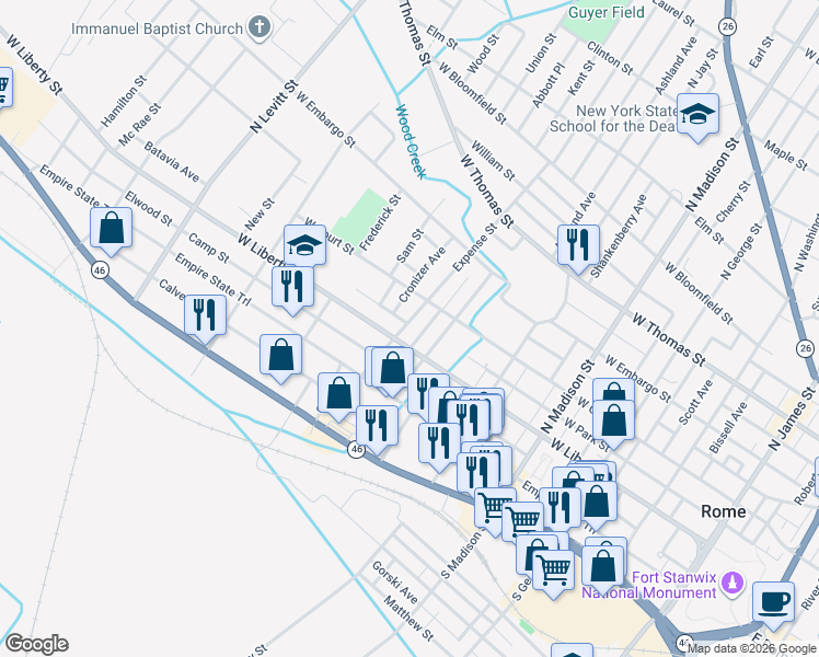 map of restaurants, bars, coffee shops, grocery stores, and more near 200 Expense Street in Rome