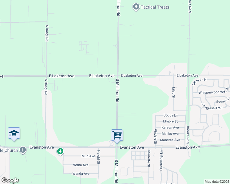 map of restaurants, bars, coffee shops, grocery stores, and more near 1891 South Mill Iron Road in Muskegon