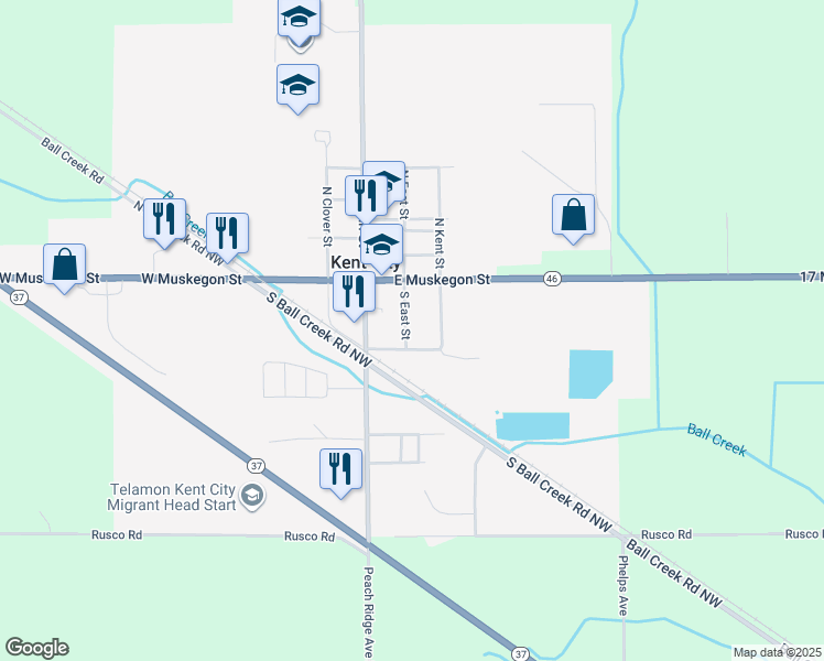 map of restaurants, bars, coffee shops, grocery stores, and more near 80 South East Street in Kent City