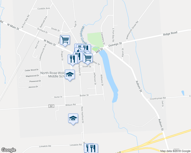 map of restaurants, bars, coffee shops, grocery stores, and more near 5973 Williams Street in Wolcott