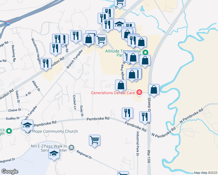 map of restaurants, bars, coffee shops, grocery stores, and more near 9C Triangle Park Drive in Concord