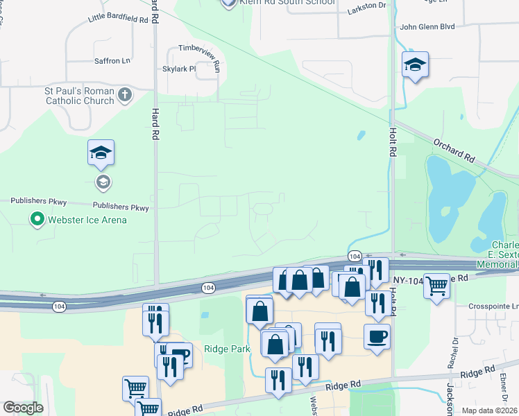 map of restaurants, bars, coffee shops, grocery stores, and more near 1017 waverton circle in Webster