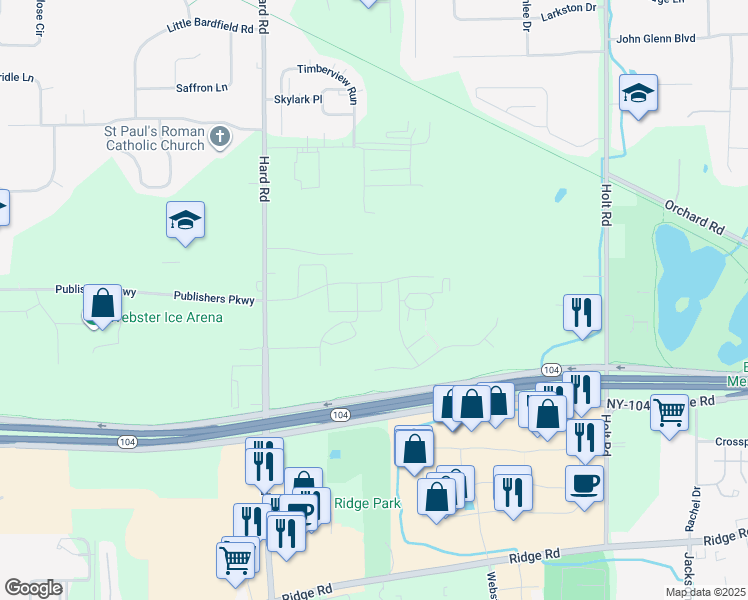 map of restaurants, bars, coffee shops, grocery stores, and more near 975 Abigayle Way in Webster