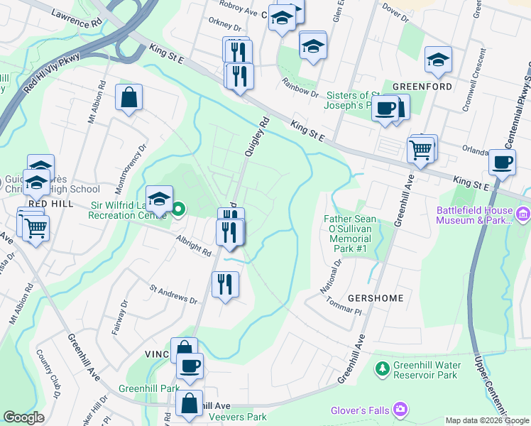 map of restaurants, bars, coffee shops, grocery stores, and more near 10 Angus Road in Hamilton