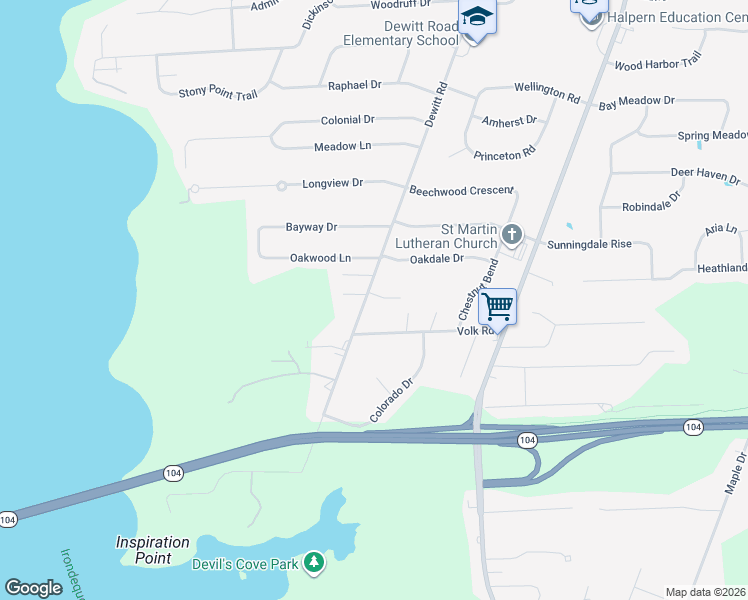 map of restaurants, bars, coffee shops, grocery stores, and more near 844 Dewitt Road in Webster