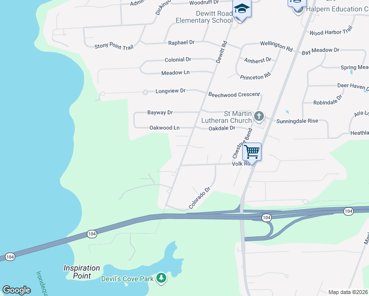map of restaurants, bars, coffee shops, grocery stores, and more near 844 Dewitt Road in Webster