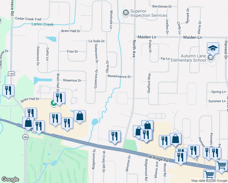 map of restaurants, bars, coffee shops, grocery stores, and more near 108 Venetia View Circle in Rochester