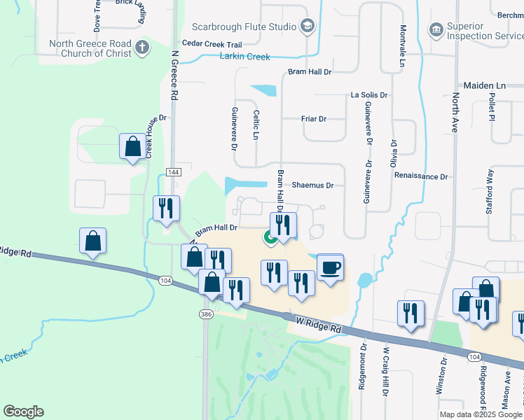 map of restaurants, bars, coffee shops, grocery stores, and more near 339 Annie Lane in Rochester