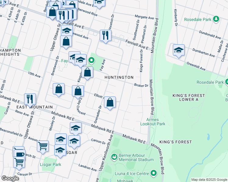 map of restaurants, bars, coffee shops, grocery stores, and more near 14 Marvin Court in Hamilton