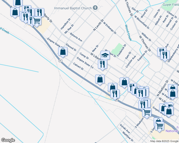 map of restaurants, bars, coffee shops, grocery stores, and more near 200-286 South Doxtator Street in Rome