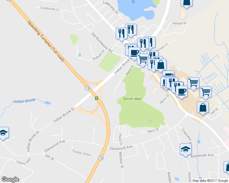 map of restaurants, bars, coffee shops, grocery stores, and more near 73 Webb Place in Dover