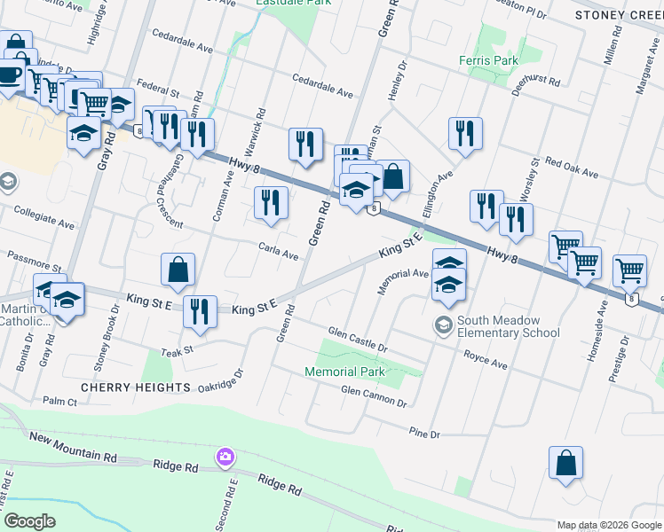 map of restaurants, bars, coffee shops, grocery stores, and more near 309 King Street East in Hamilton
