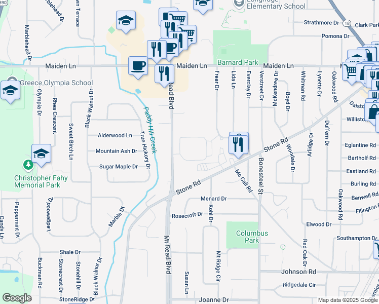 map of restaurants, bars, coffee shops, grocery stores, and more near 1000 Providence Circle in Rochester