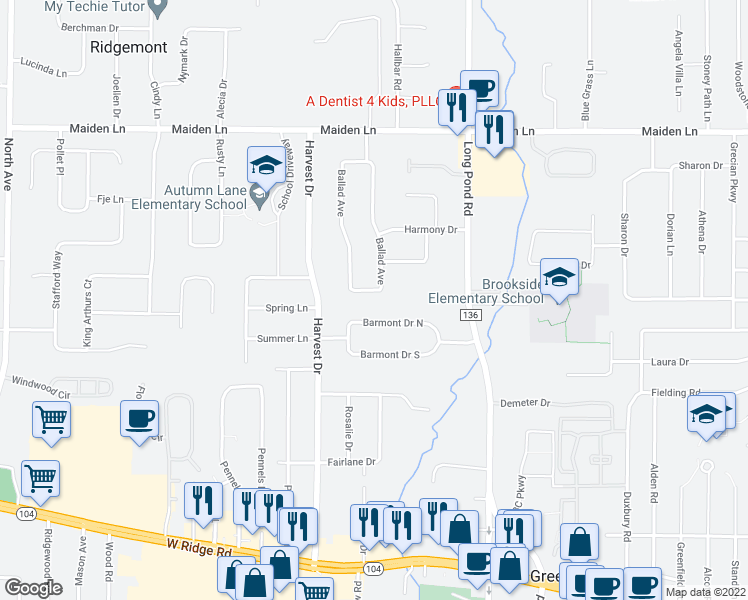 map of restaurants, bars, coffee shops, grocery stores, and more near 236 Barmont Drive in Rochester