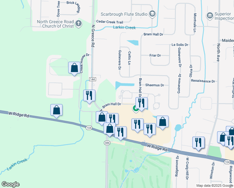 map of restaurants, bars, coffee shops, grocery stores, and more near 125 Annie Lane in Rochester