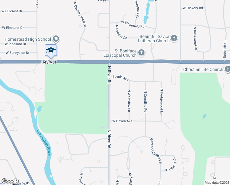map of restaurants, bars, coffee shops, grocery stores, and more near 11006 North River Road in Mequon