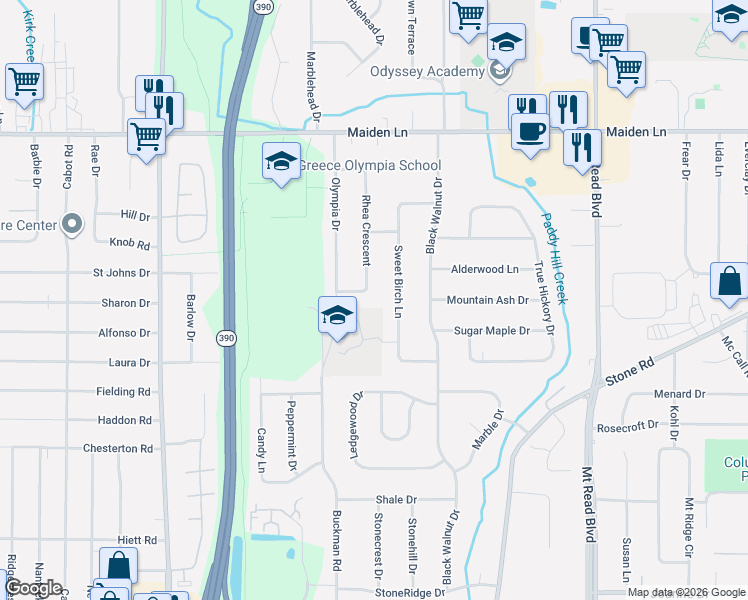 map of restaurants, bars, coffee shops, grocery stores, and more near 234 Rhea Crescent in Rochester