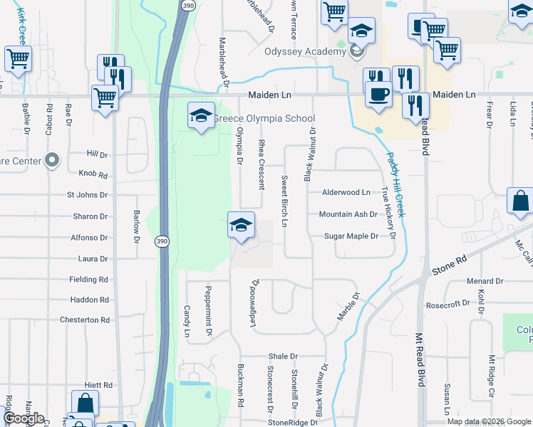 map of restaurants, bars, coffee shops, grocery stores, and more near 234 Rhea Crescent in Rochester