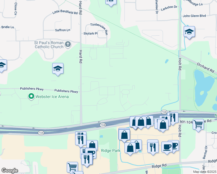 map of restaurants, bars, coffee shops, grocery stores, and more near 975 Abigayle Way in Webster