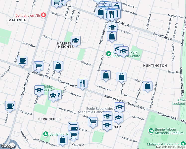 map of restaurants, bars, coffee shops, grocery stores, and more near in Hamilton